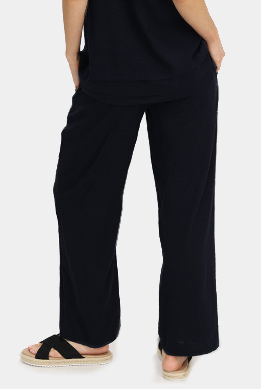 Back view -Black linen maternity pants; perfect for hot weather. (6640782049374)