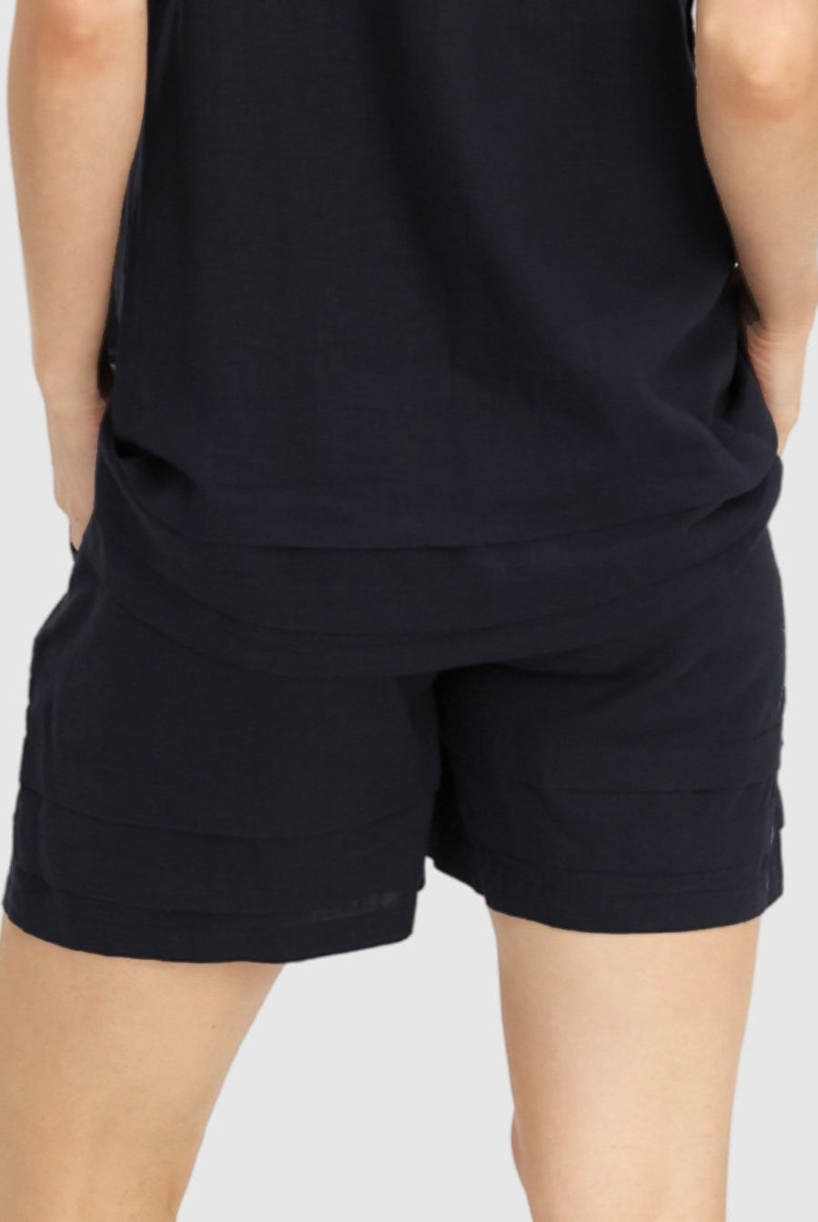 Back view - Black Maternity Linen Summer Shorts (6640782540894)