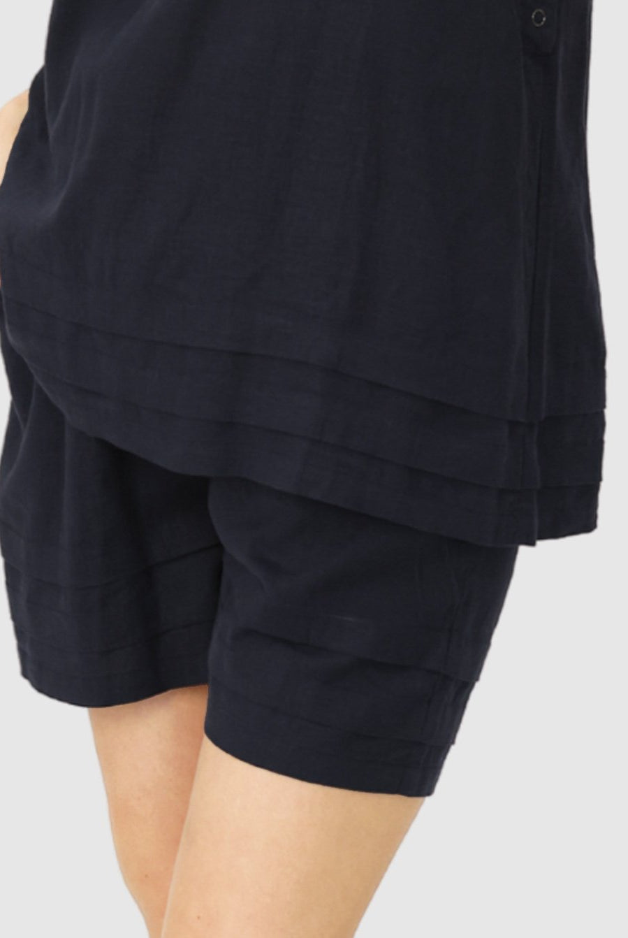 Close view - Black Maternity Linen Summer Shorts (6640782540894)