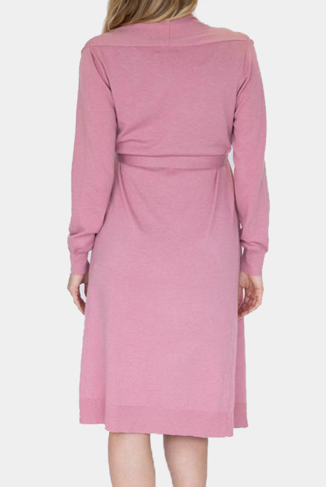Maternity Long Knit Wool Blend Cardigan - Pink back (4694212018270)