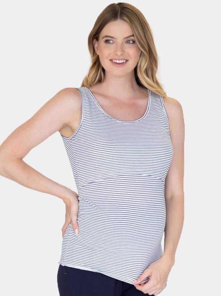 Main view - Nursing Sleeveless Pull Up Tank Top - Navy/Black Stripes (1637770428510)