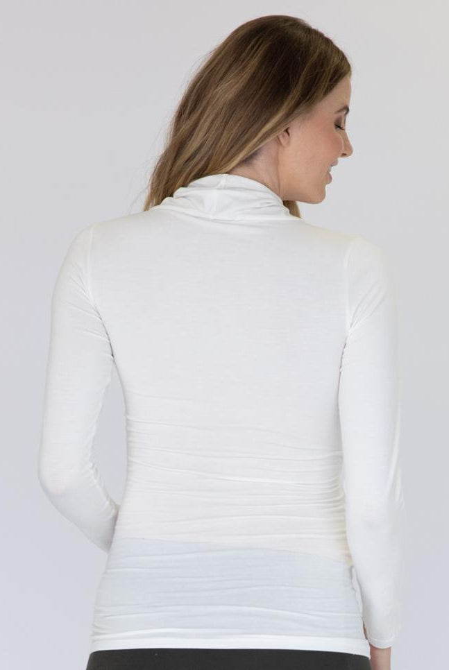 Back view - White Maternity V-Neck Crossover Bamboo Long Sleeve Top (6537446162526)