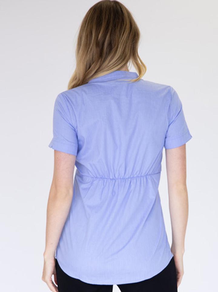 Back view - Short Sleeve Maternity & Nursing Blouse Work Top - Blue (6680496701534)