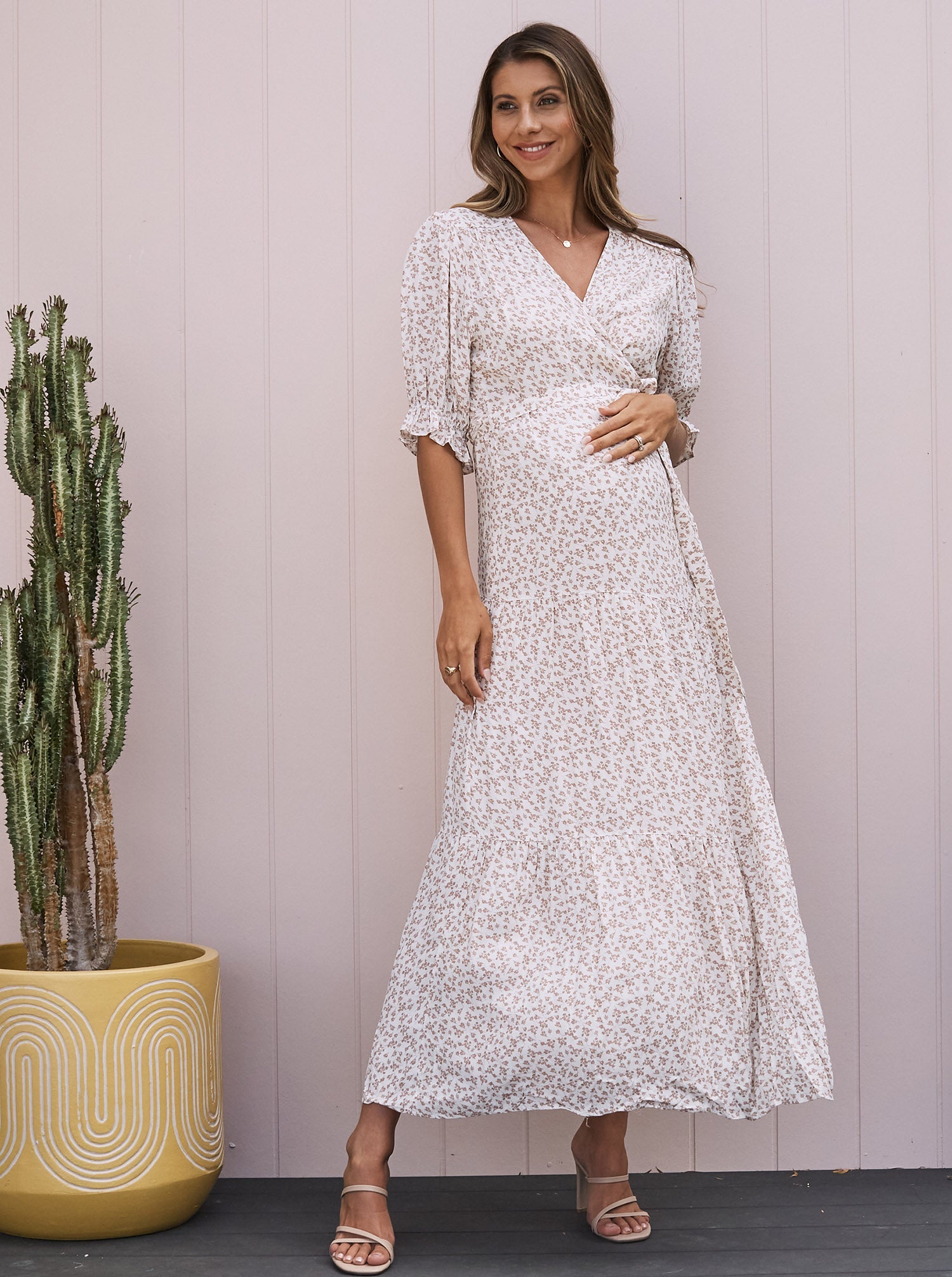 Elise Baby Shower Maternity Dress in Nude - Angel Maternity USA