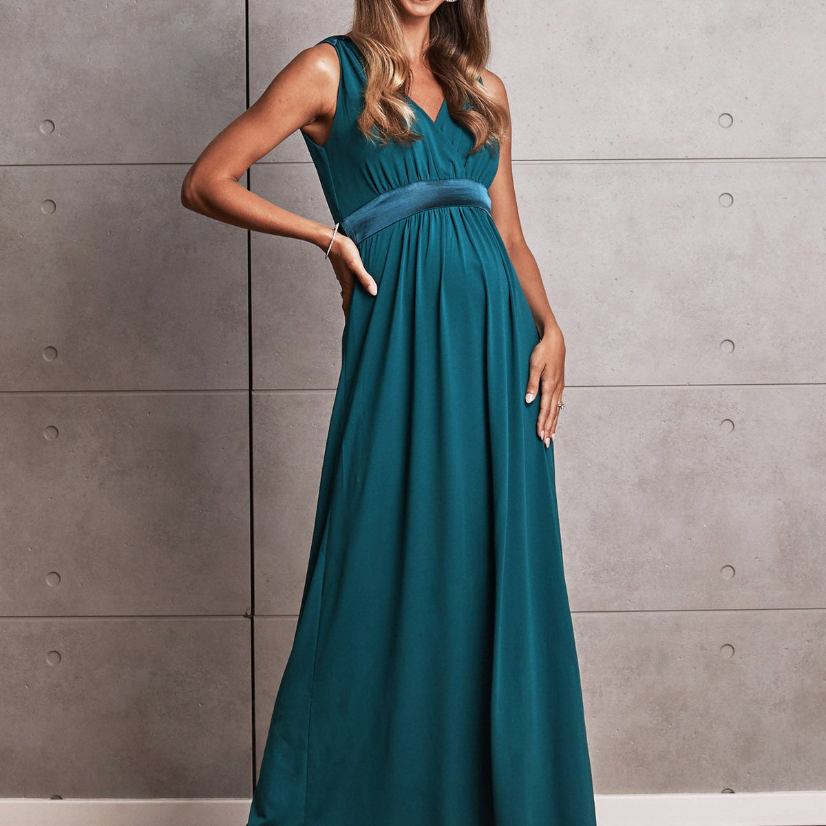 Carla Maternity Evening Dress with easy Nursing Opening in Teal Green –  Angel Maternity USA