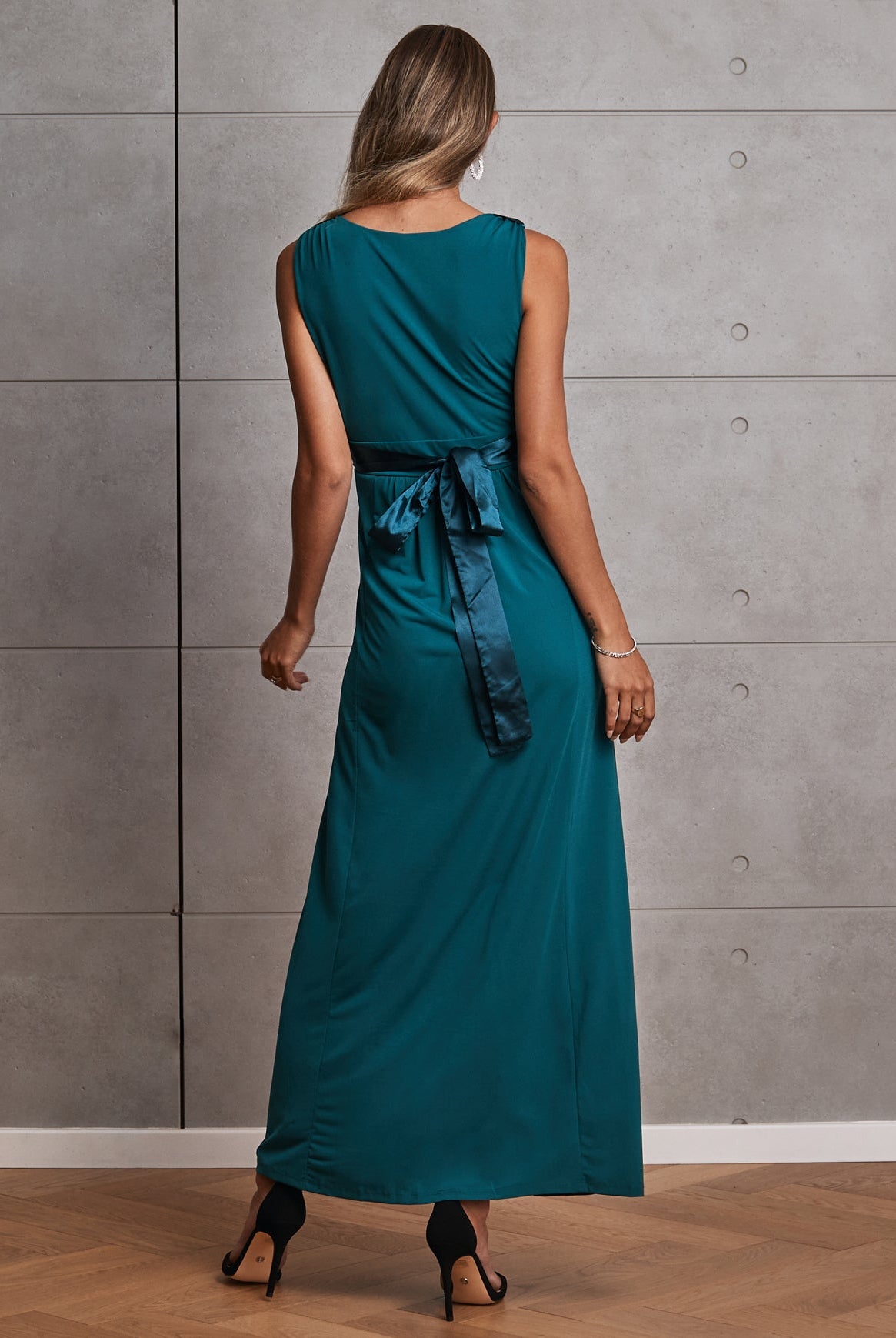 Carla Maternity Evening Dress with easy Nursing Opening in Teal Green - Angel Maternity USA