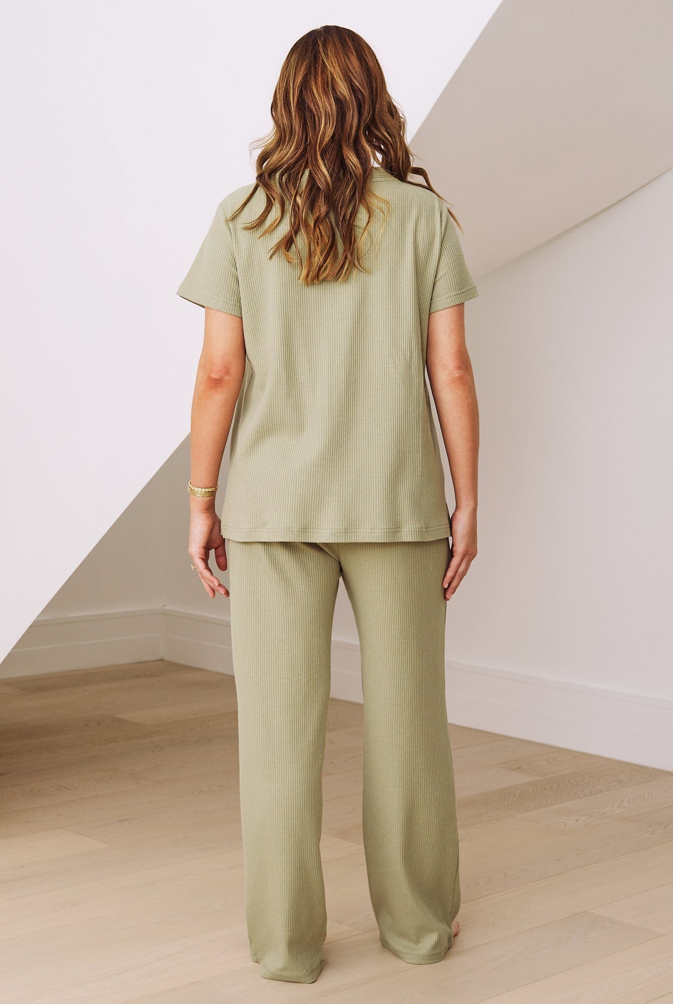 Back view - Maternity nursing loungewear PJ set Green