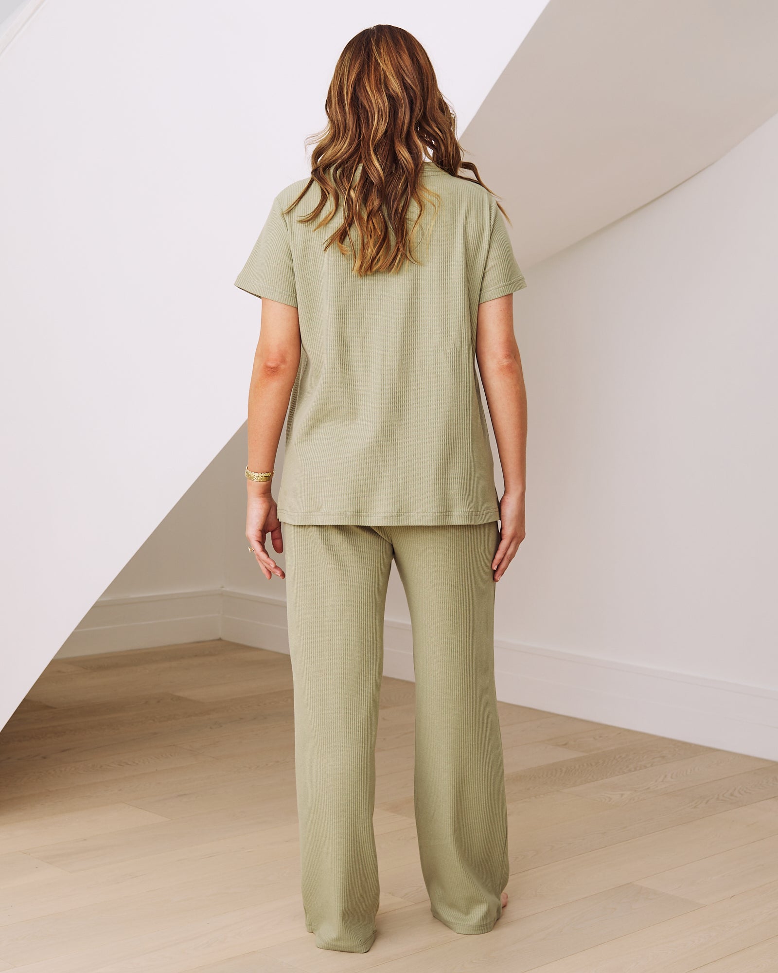 Back view - Maternity nursing loungewear PJ set Green