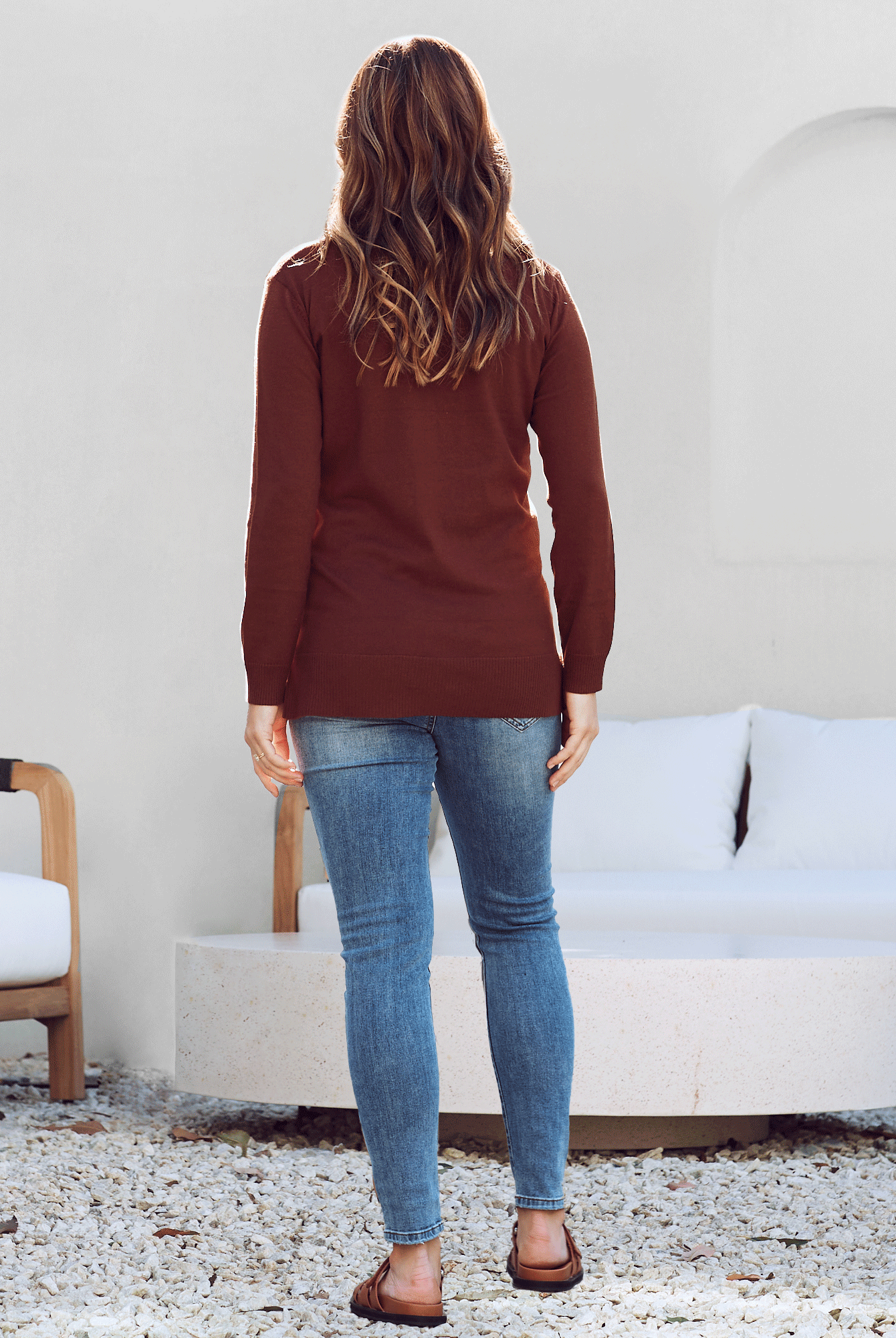 Back view - Maternity polo knit in Brown