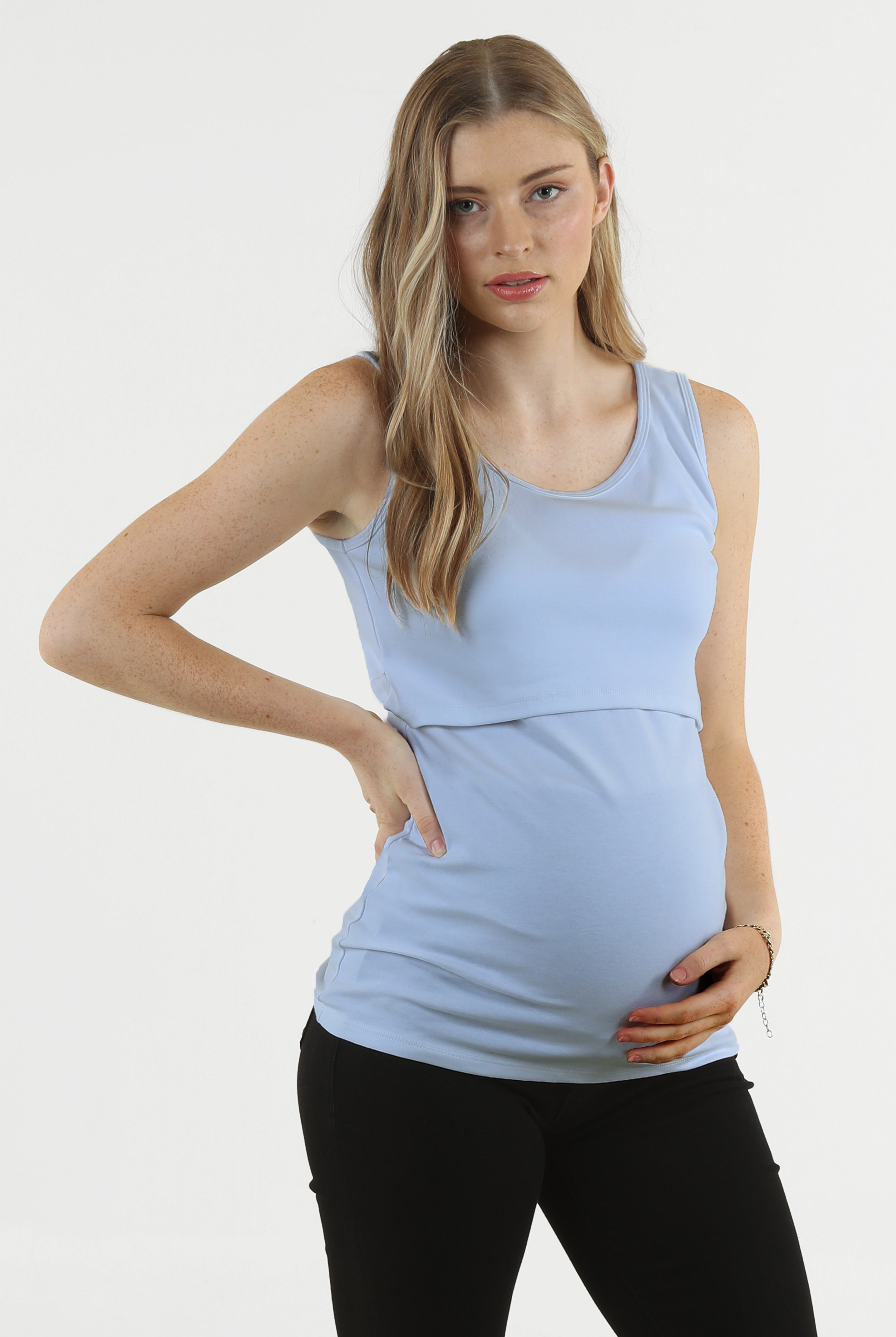 Maternity nursing cotton tank tee in blue-main