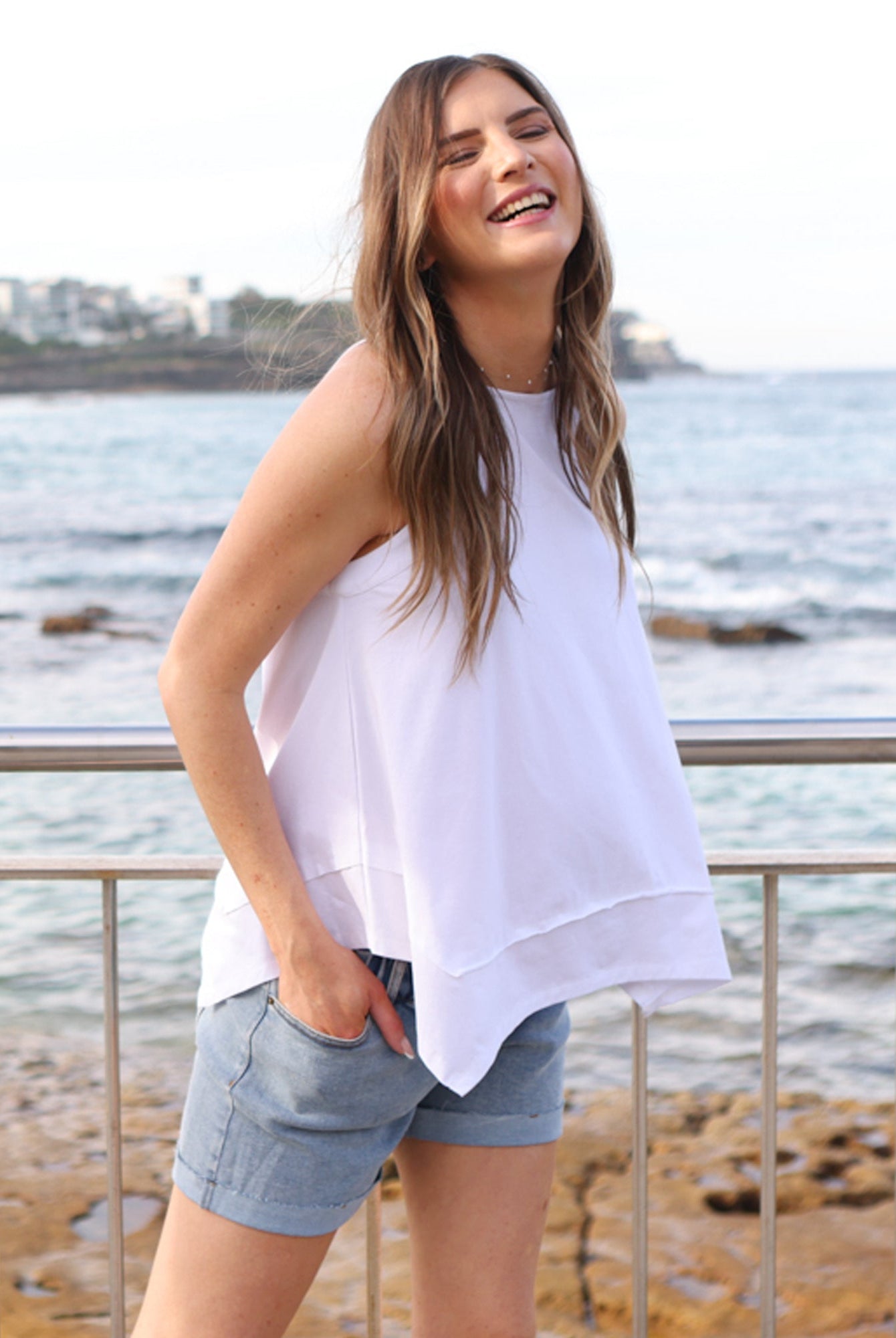 Back View - Maternity asymmetric top white