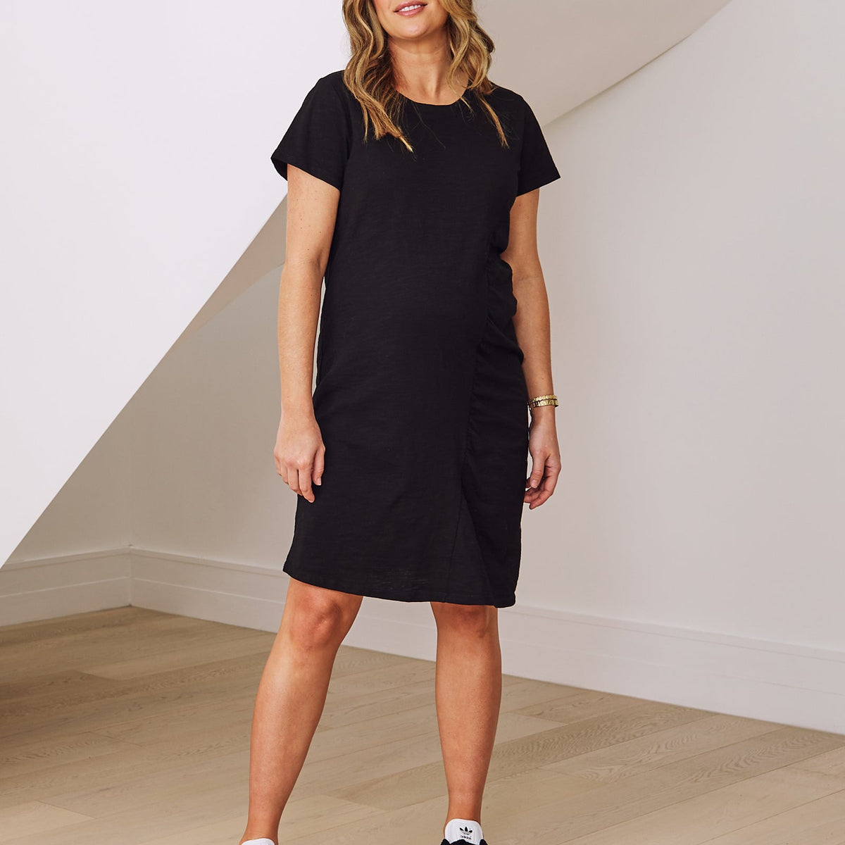 Angel Maternity Delphy Cotton Maternity Tee Dress In Black