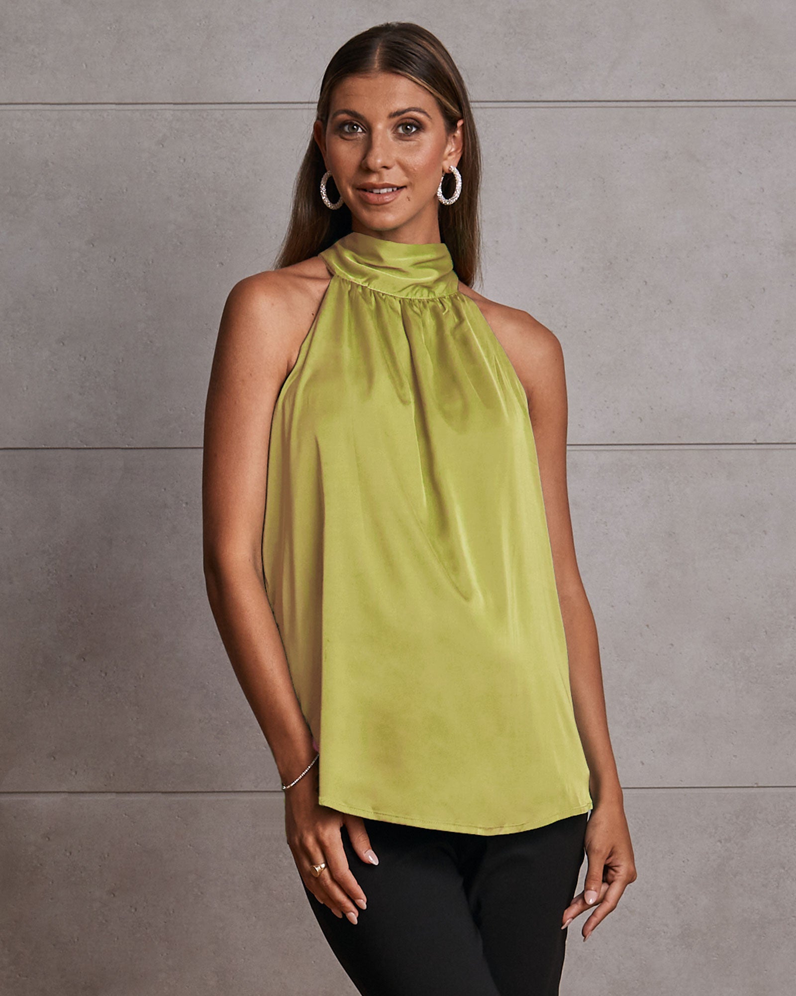 Main View- Maternity halter neck evening top citrine