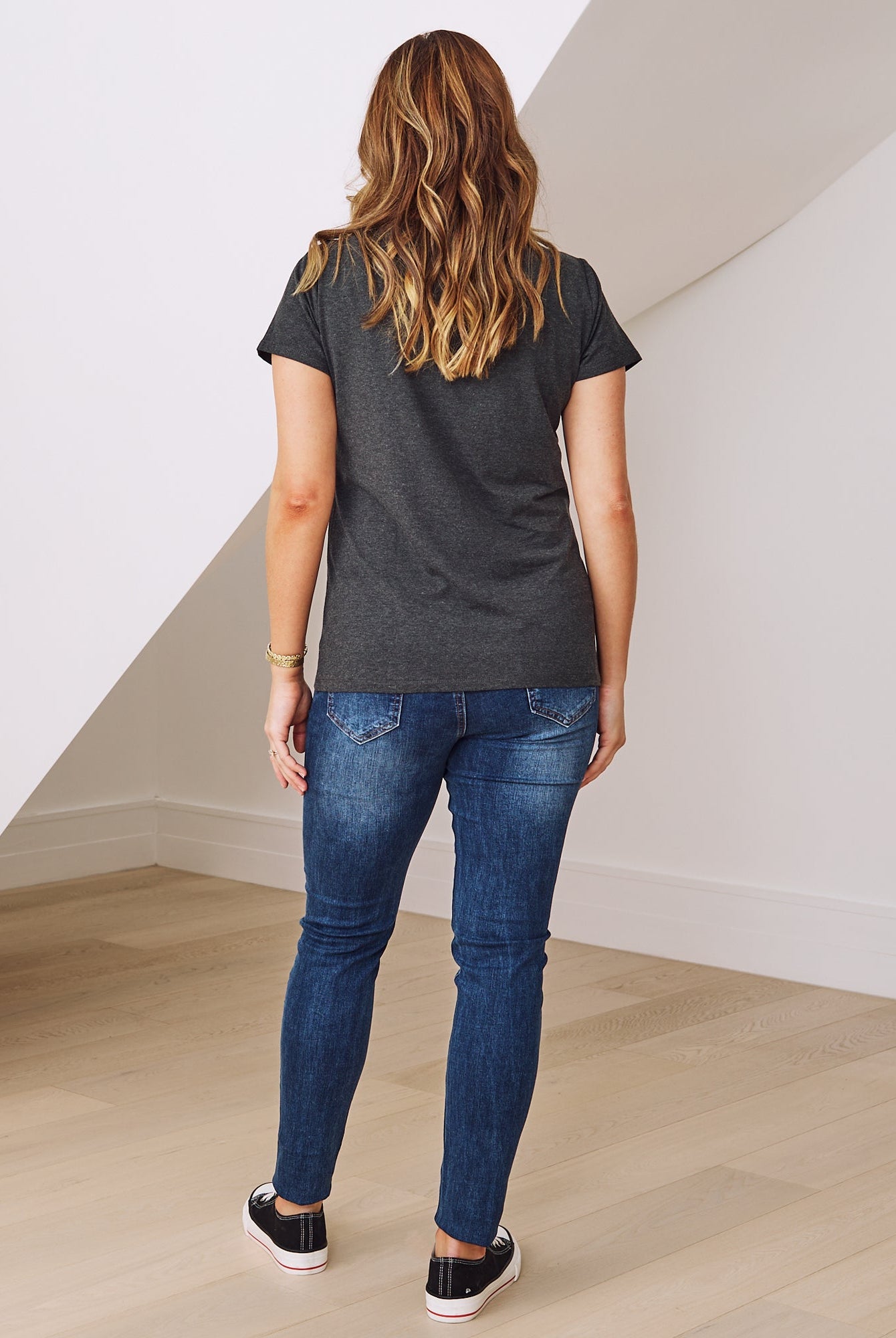 back View - maternity and nursing crew neck top in pink