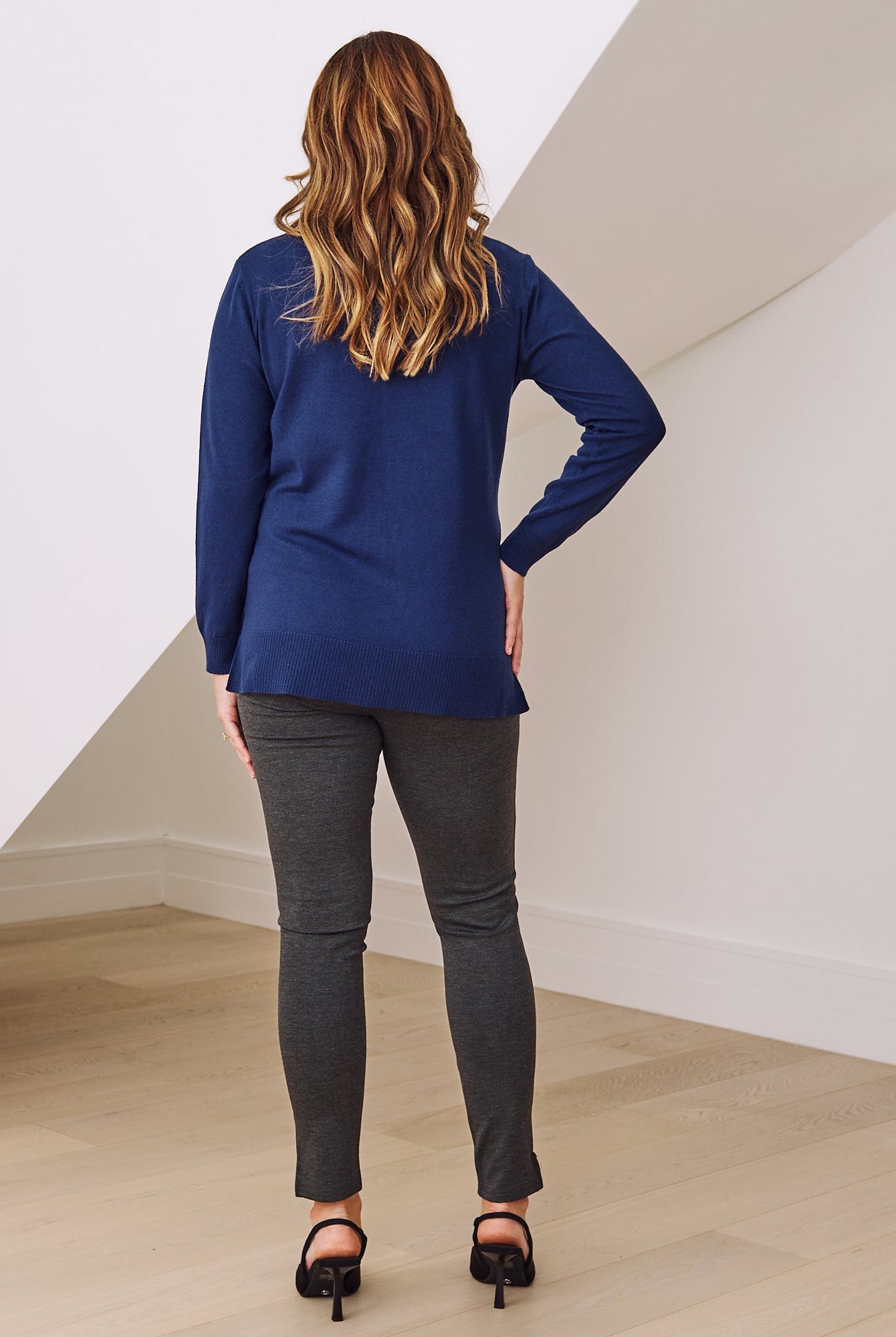 Maternity nursing polo knit navy back view