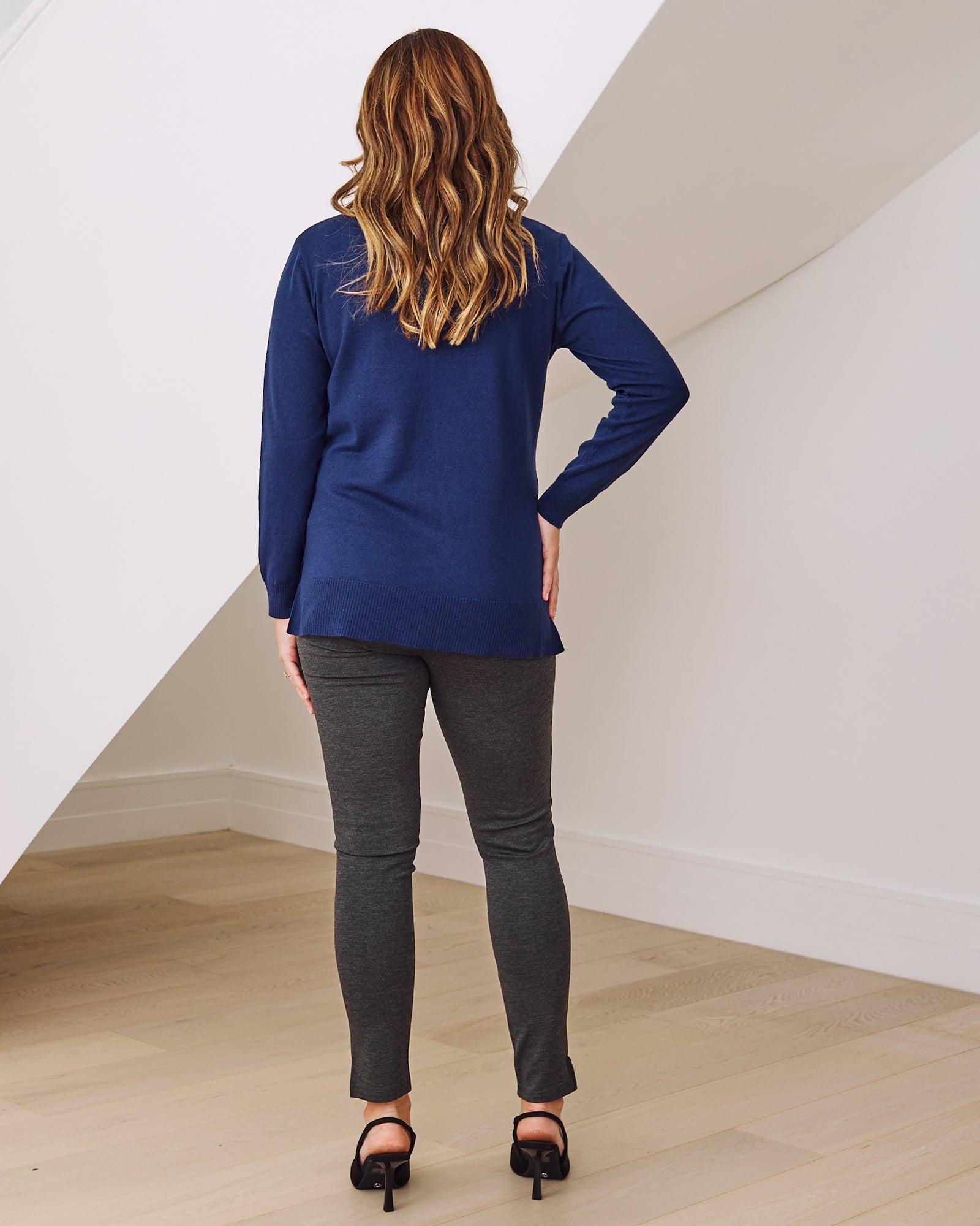 Maternity nursing polo knit navy back view