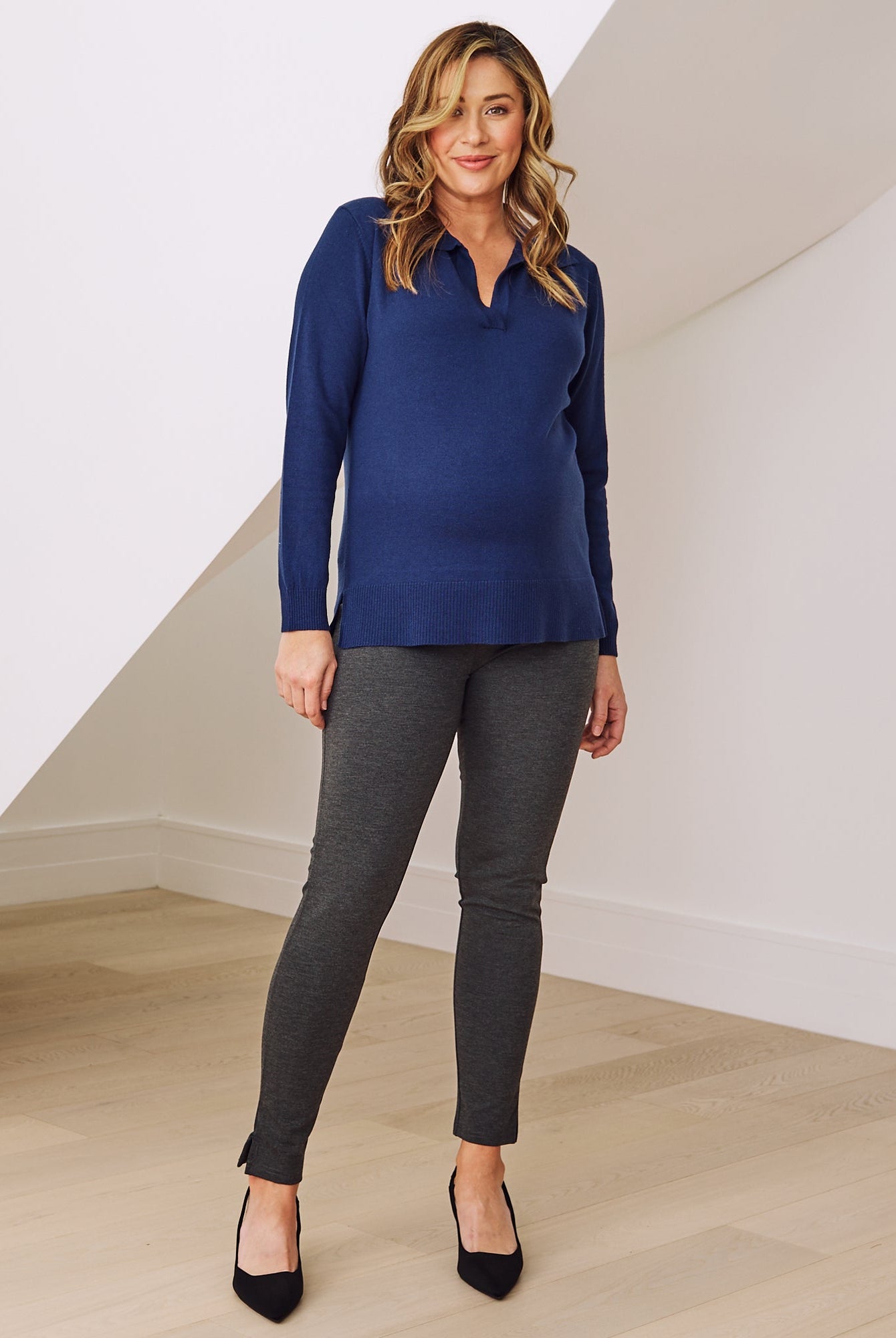 Maternity nursing polo knit navy