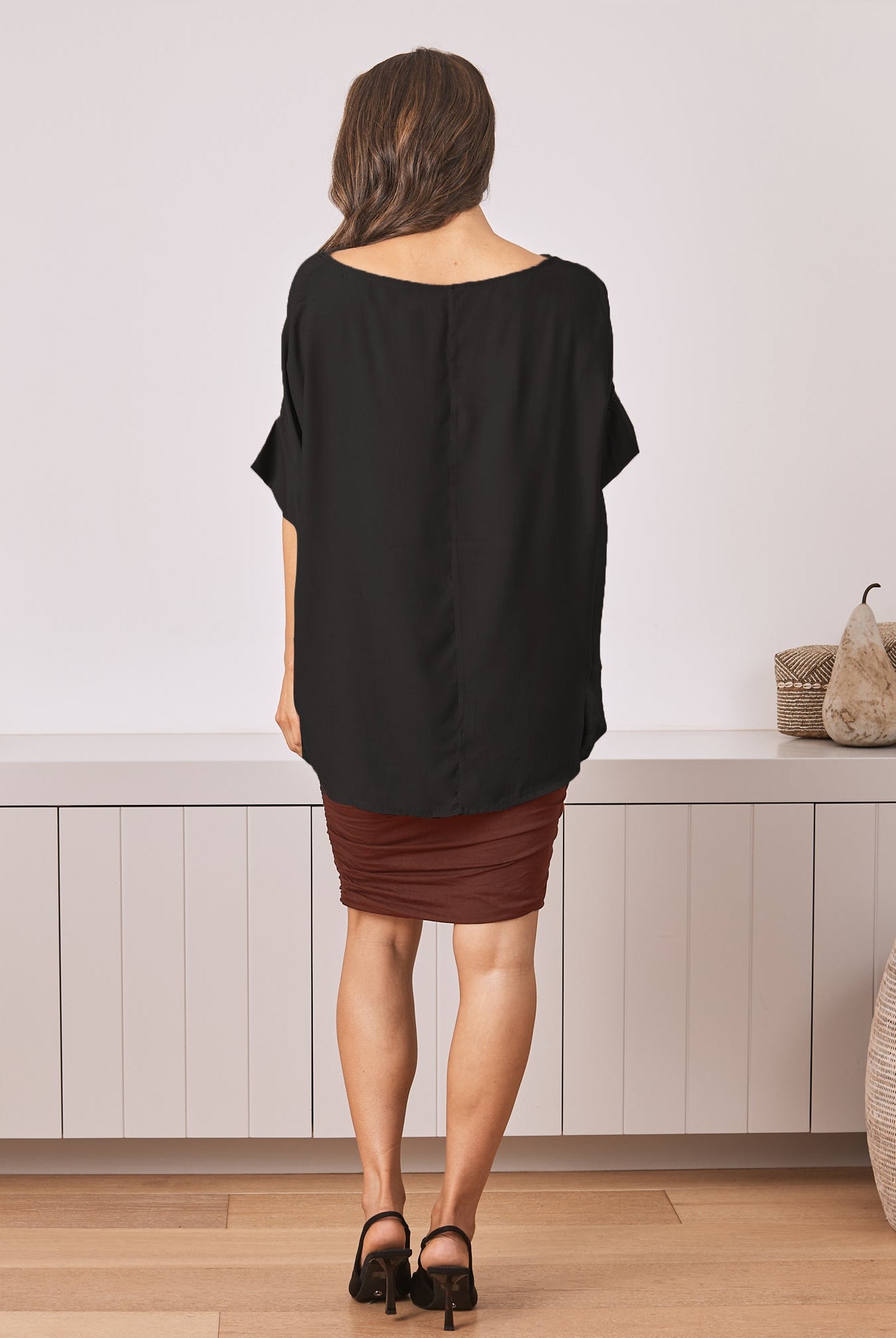 Back View- Maternity loose fit short sleeve top back
