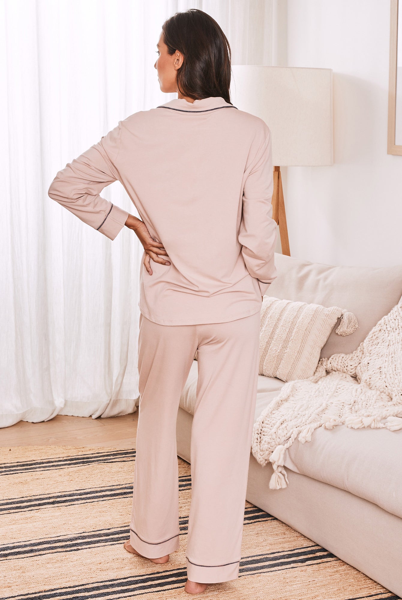 Back view- maternity long sleeve pyjama set in pink