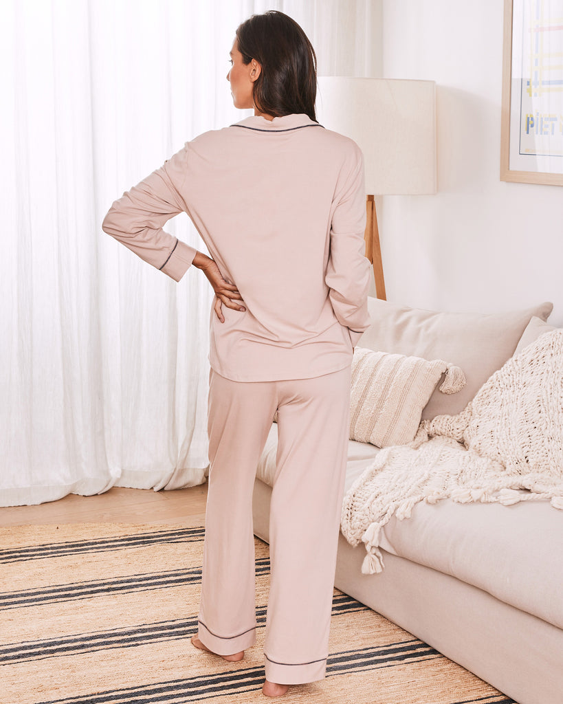 Back view- maternity long sleeve pyjama set in pink 