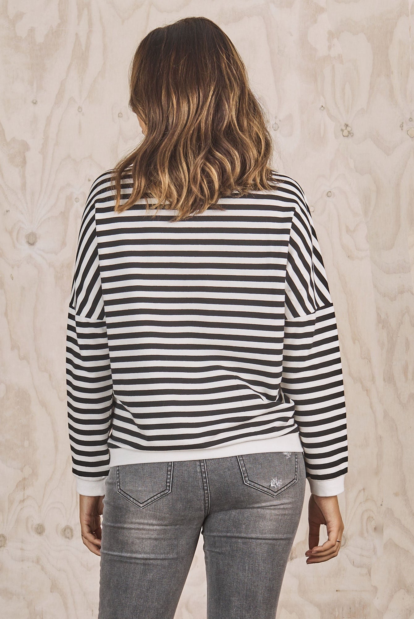 Back view- Maternity striped rib jumper