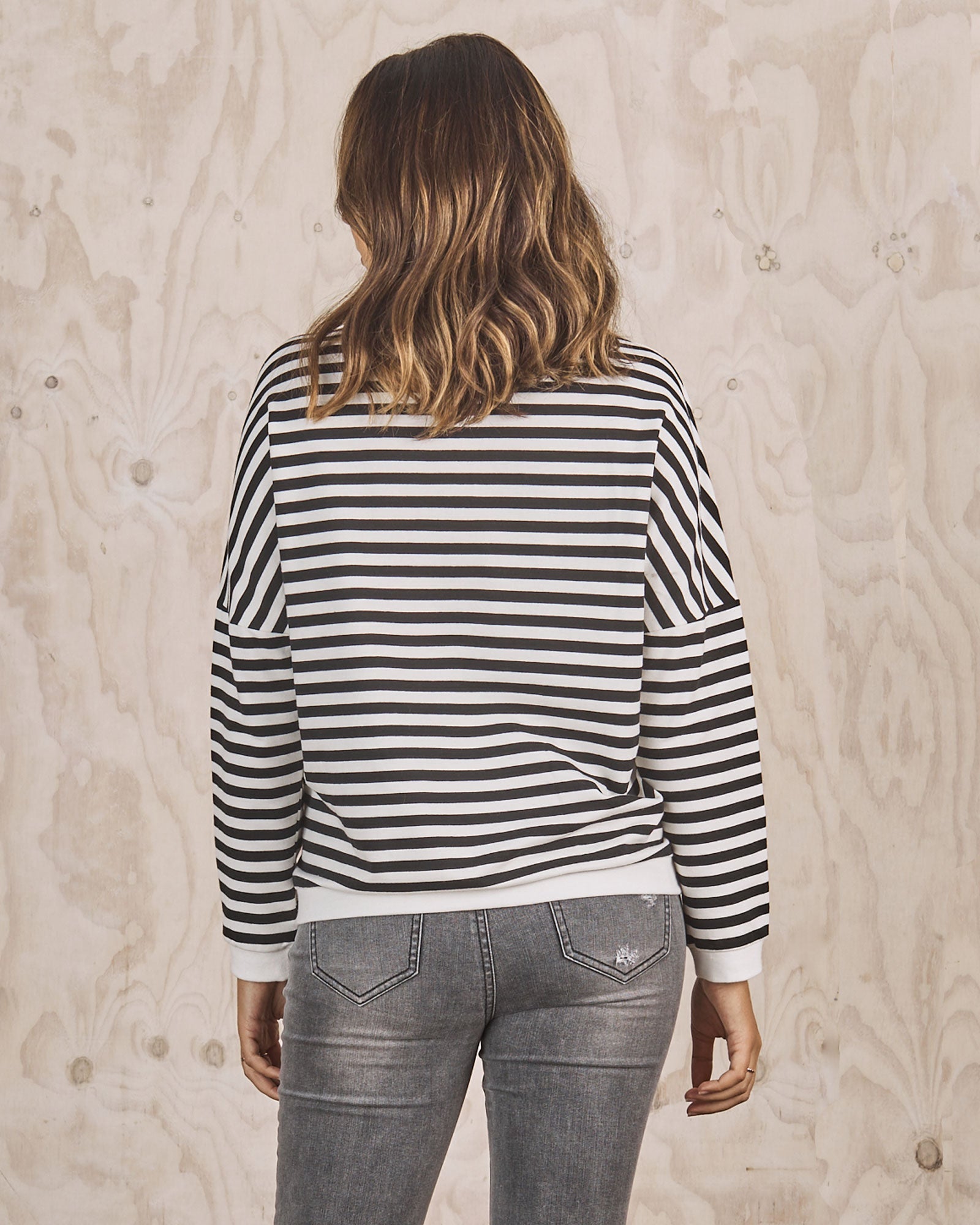 Back view- Maternity striped rib jumper