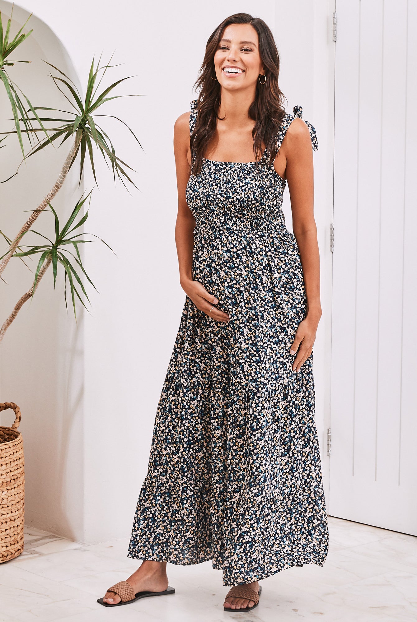 Maternity Maxi Lilliana Dress in Navy Floral - Angel Maternity USA
