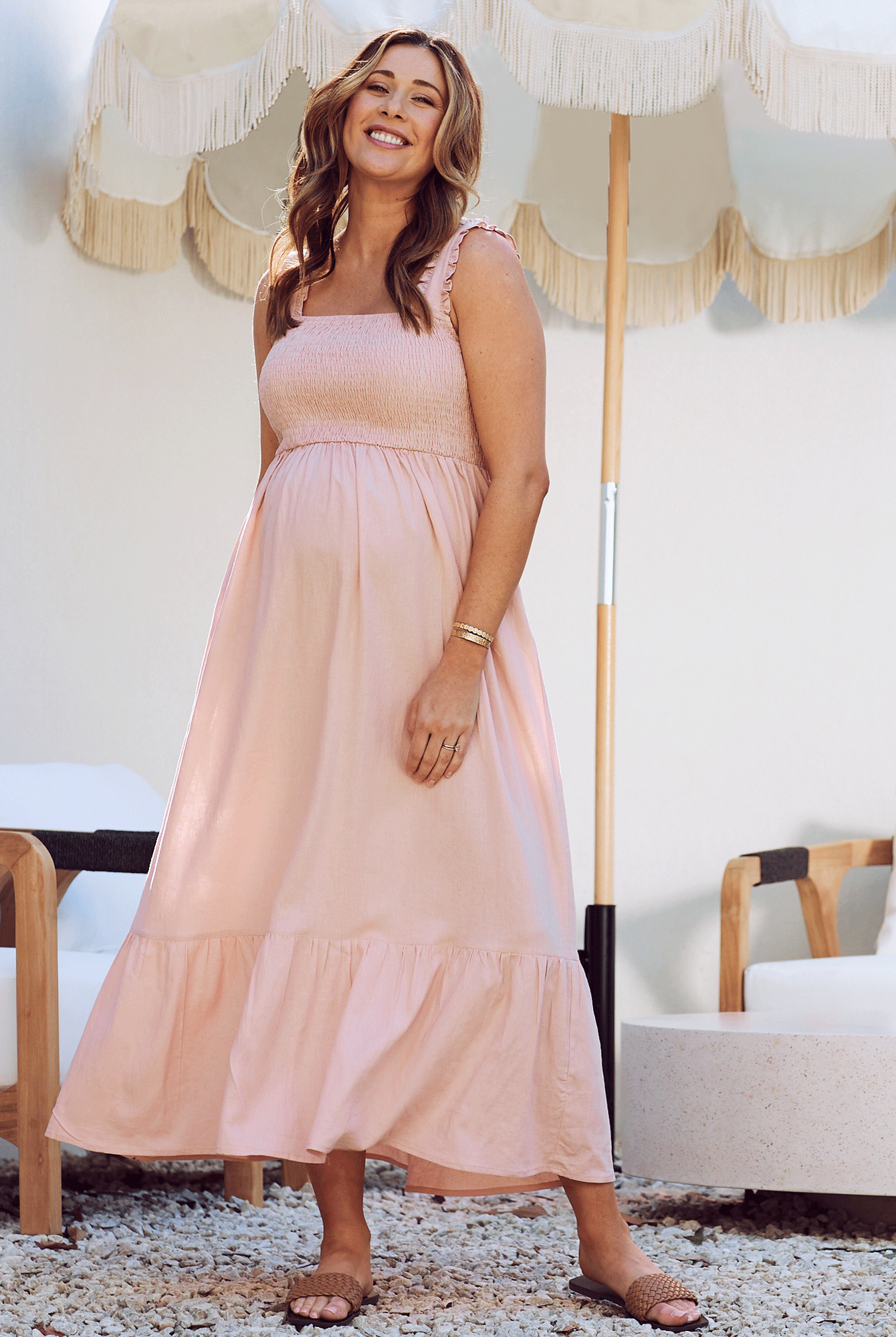 Main View - Maternity shirred maxi dress in pink