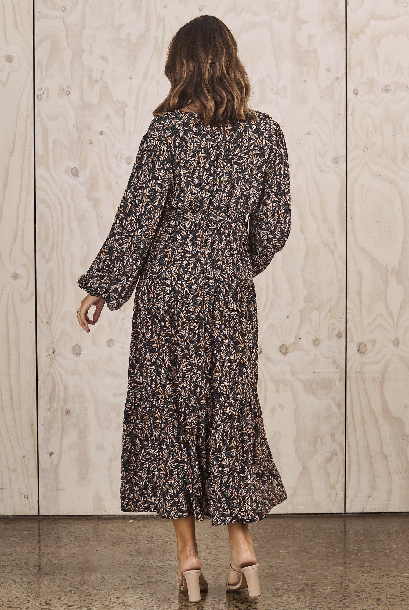 Back view- maternity baby shower dress floral navy