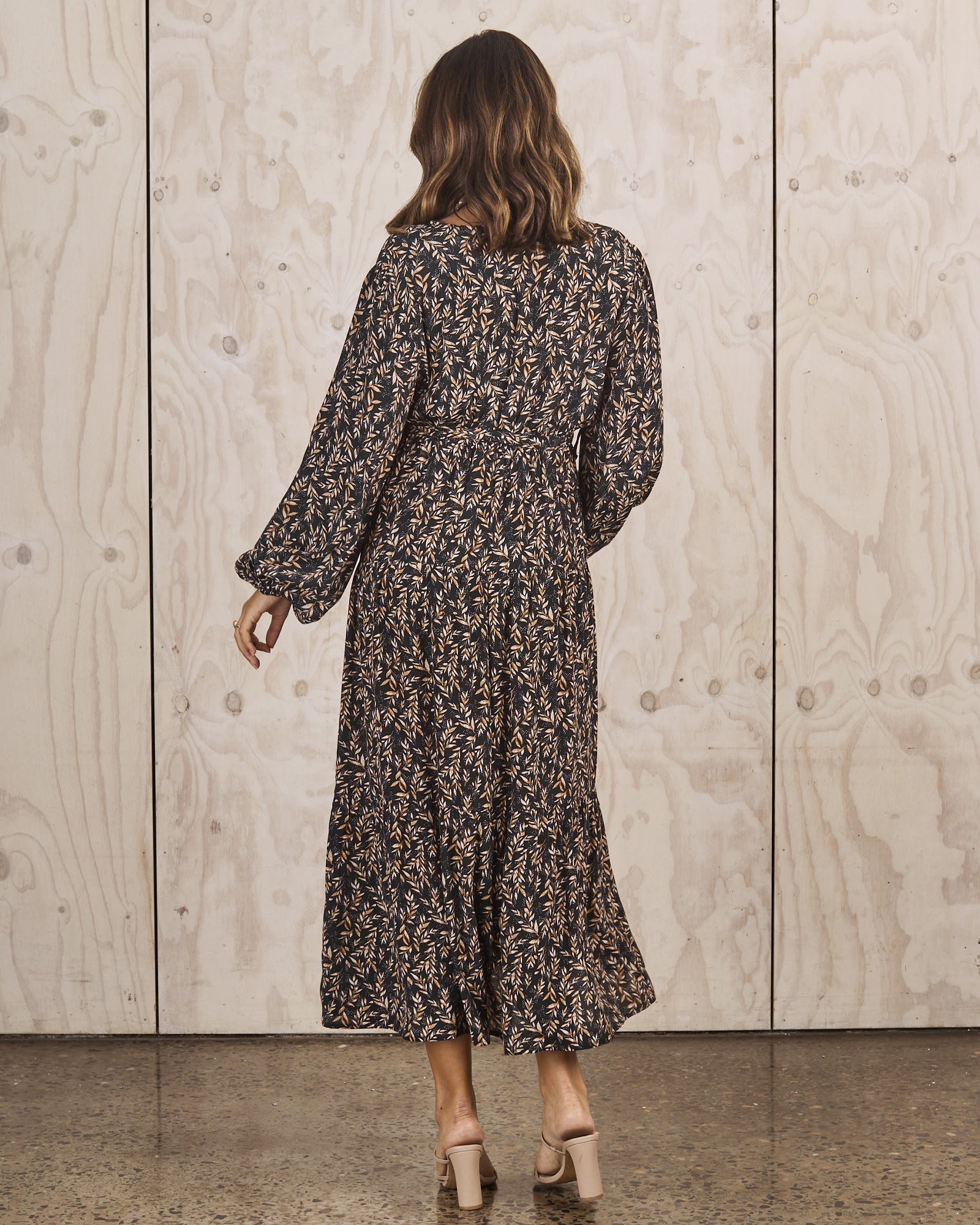 Back view- maternity baby shower dress floral navy