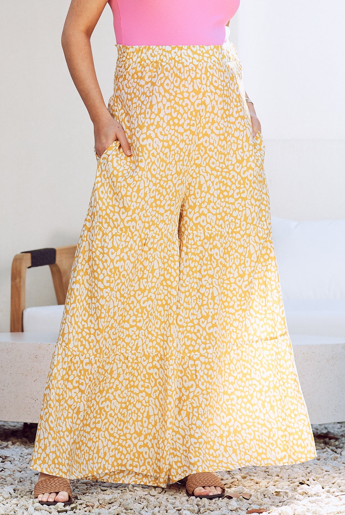 main view - maternity wide leg pants in mustard print