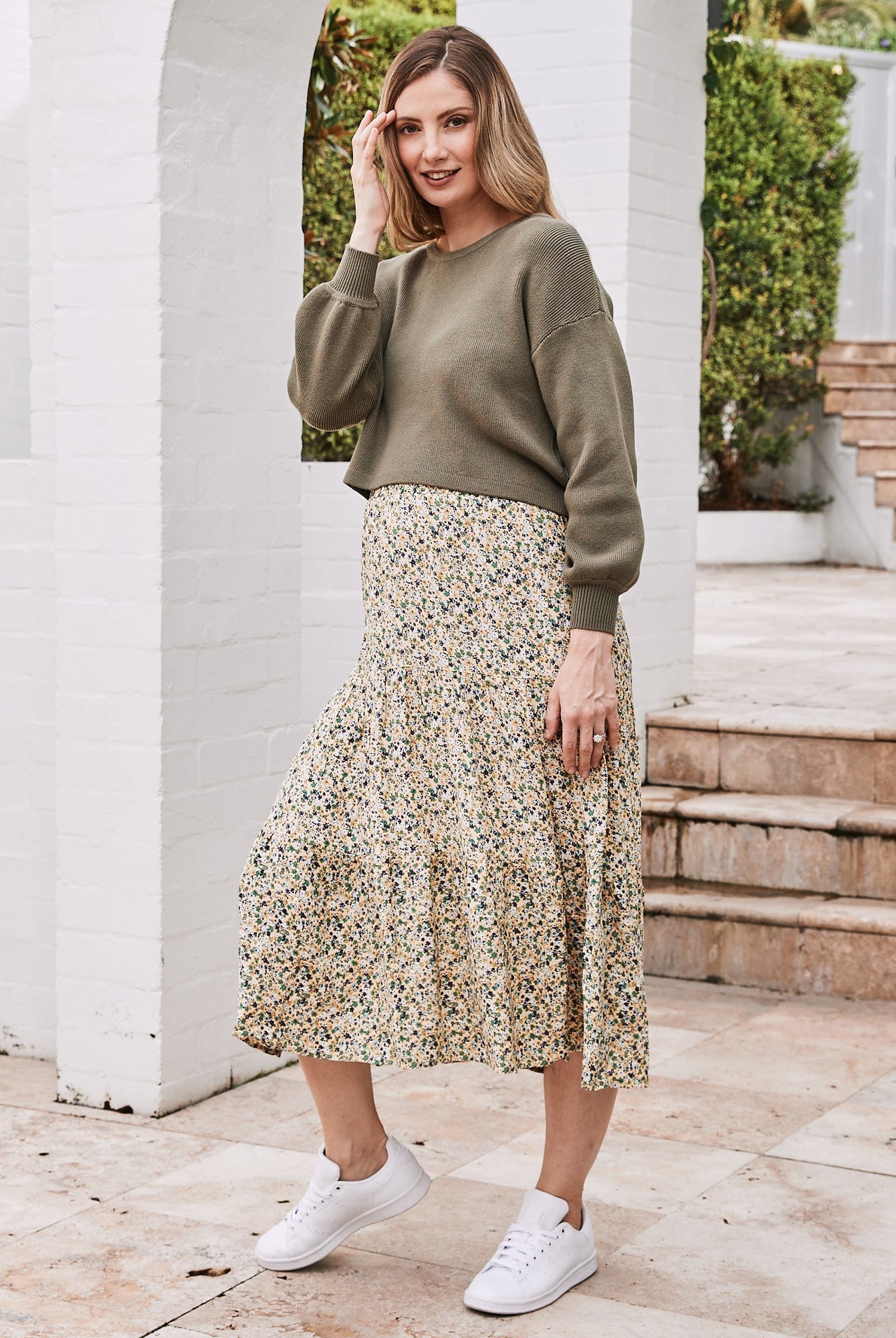 Side View - Maternity knit jumper khaki