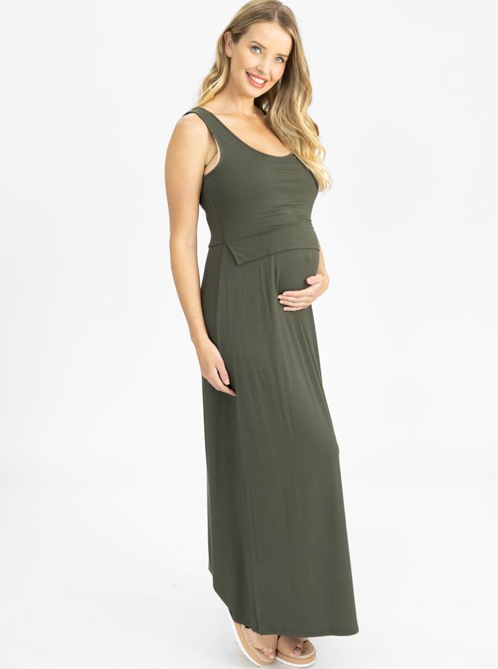 Maternity and Nursing Maxi Dress in Khaki main (4801470824542)