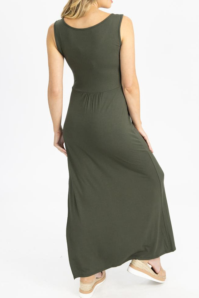 Maternity and Nursing Maxi Dress in Khaki back (4801470824542)