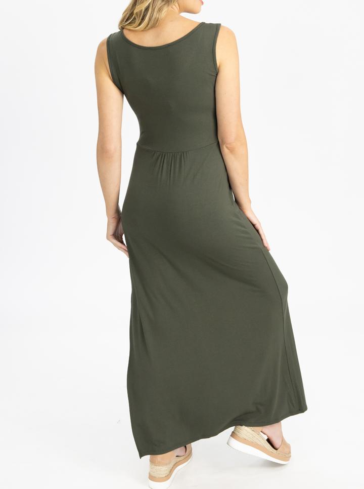 Maternity and Nursing Maxi Dress in Khaki back (4801470824542)