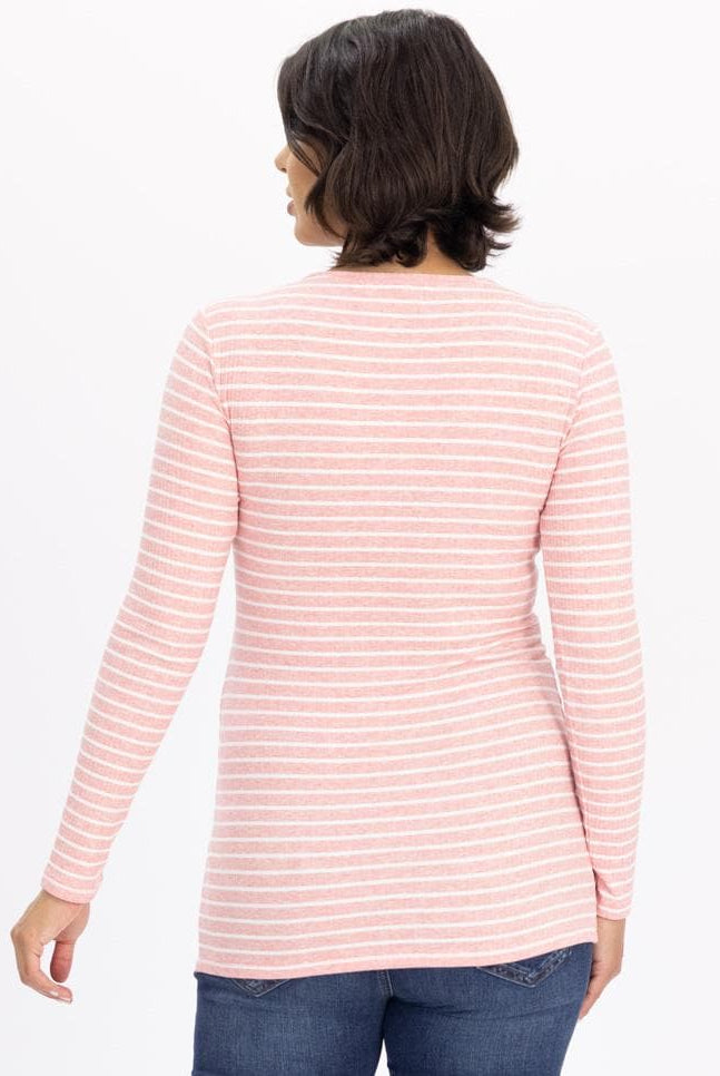 Back view - A pregnant woman in long sleeve pink maternity & nursing Cotton t-shirt (6724307845214)