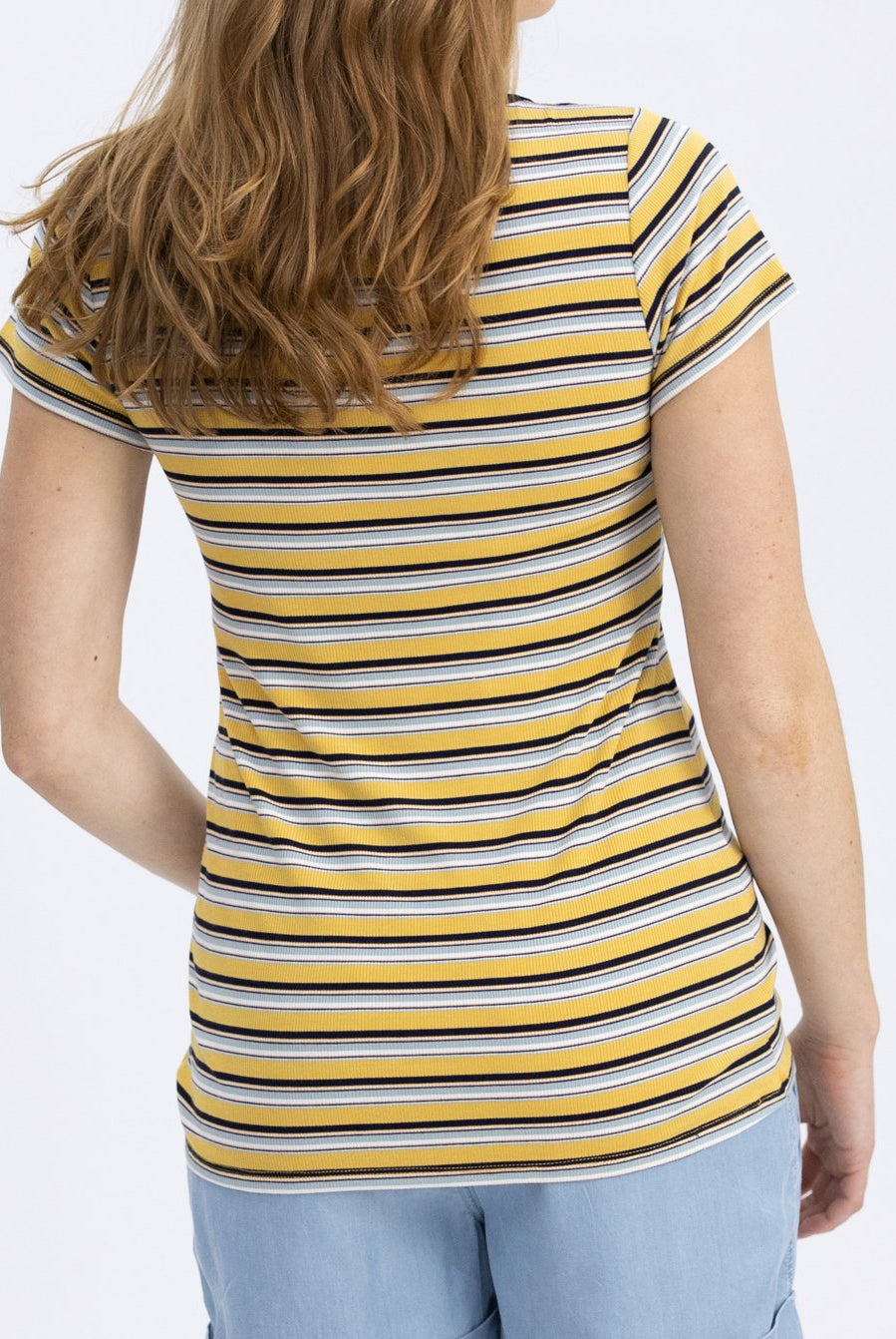 Maternity and Nursing Retro Stretchy Tee - Yellow Stripes back (4801469939806)