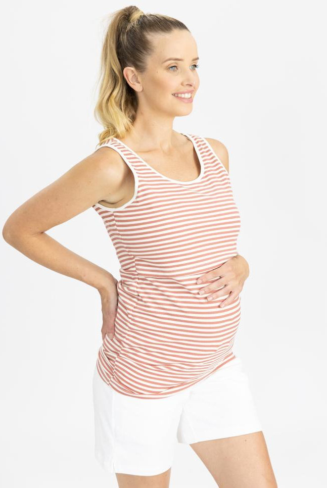Maternity Tank - Rose pink and white stripes side (4797636378718)