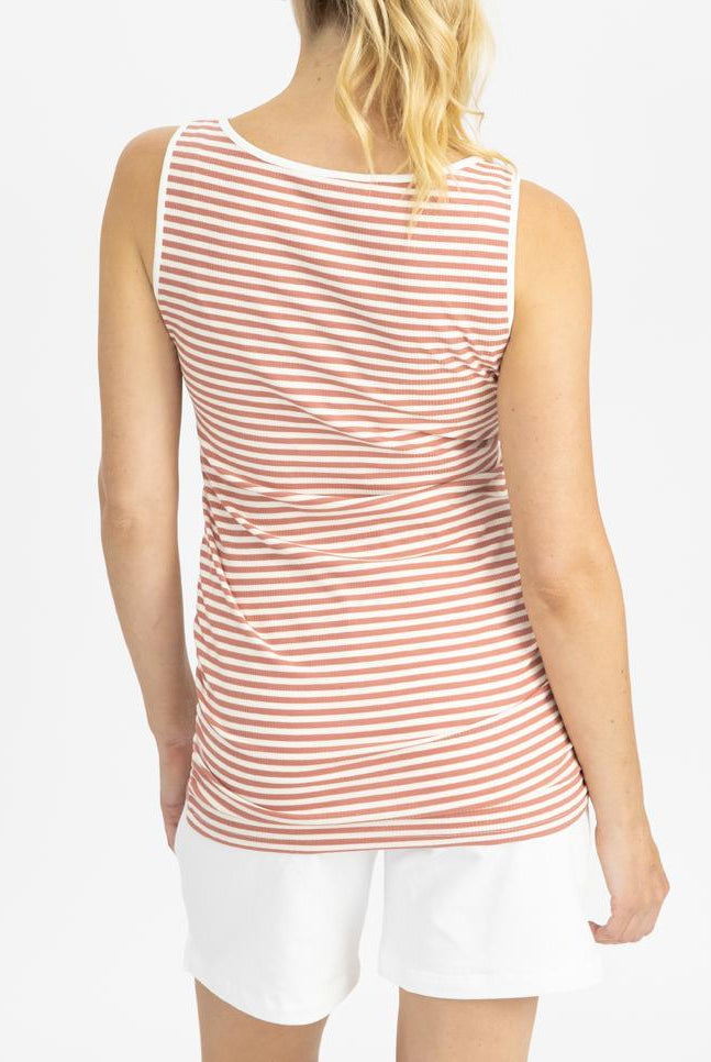 Maternity Tank - Rose pink and white stripes back (4797636378718)
