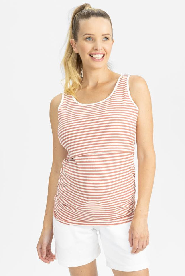 Maternity Tank - Rose pink and white stripes main (4797636378718)