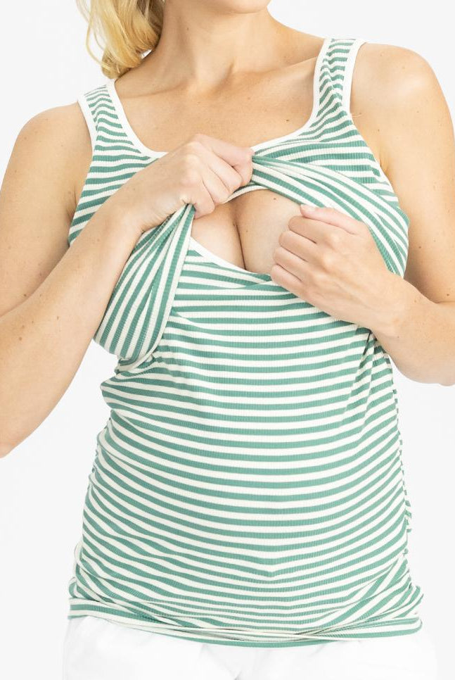 Maternity Tank in Green and White Stripes - Angel Maternity USA (4797636411486)