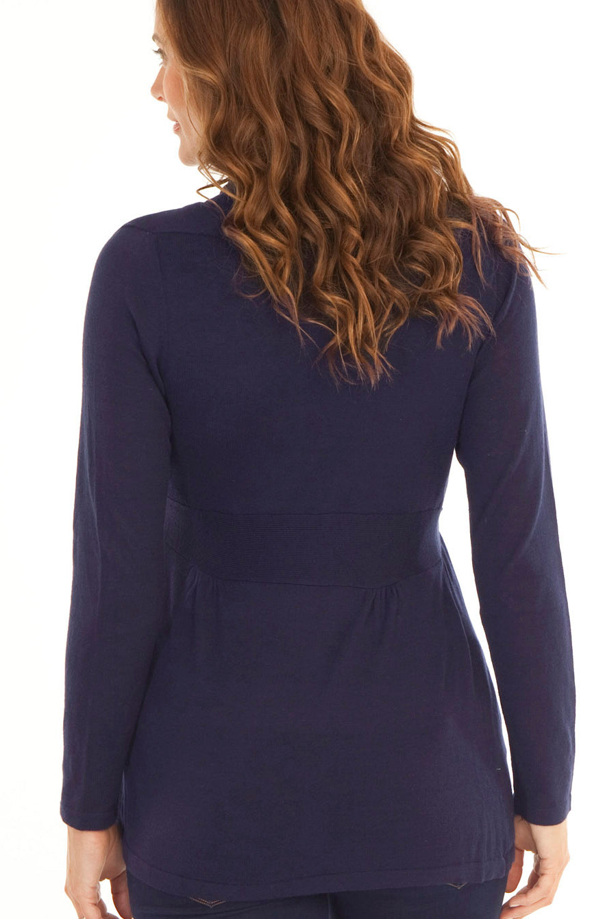 Maternity Roll Collar Knitted Waist Tie Cardigan - French Navy - Angel Maternity USA (1637798707294)