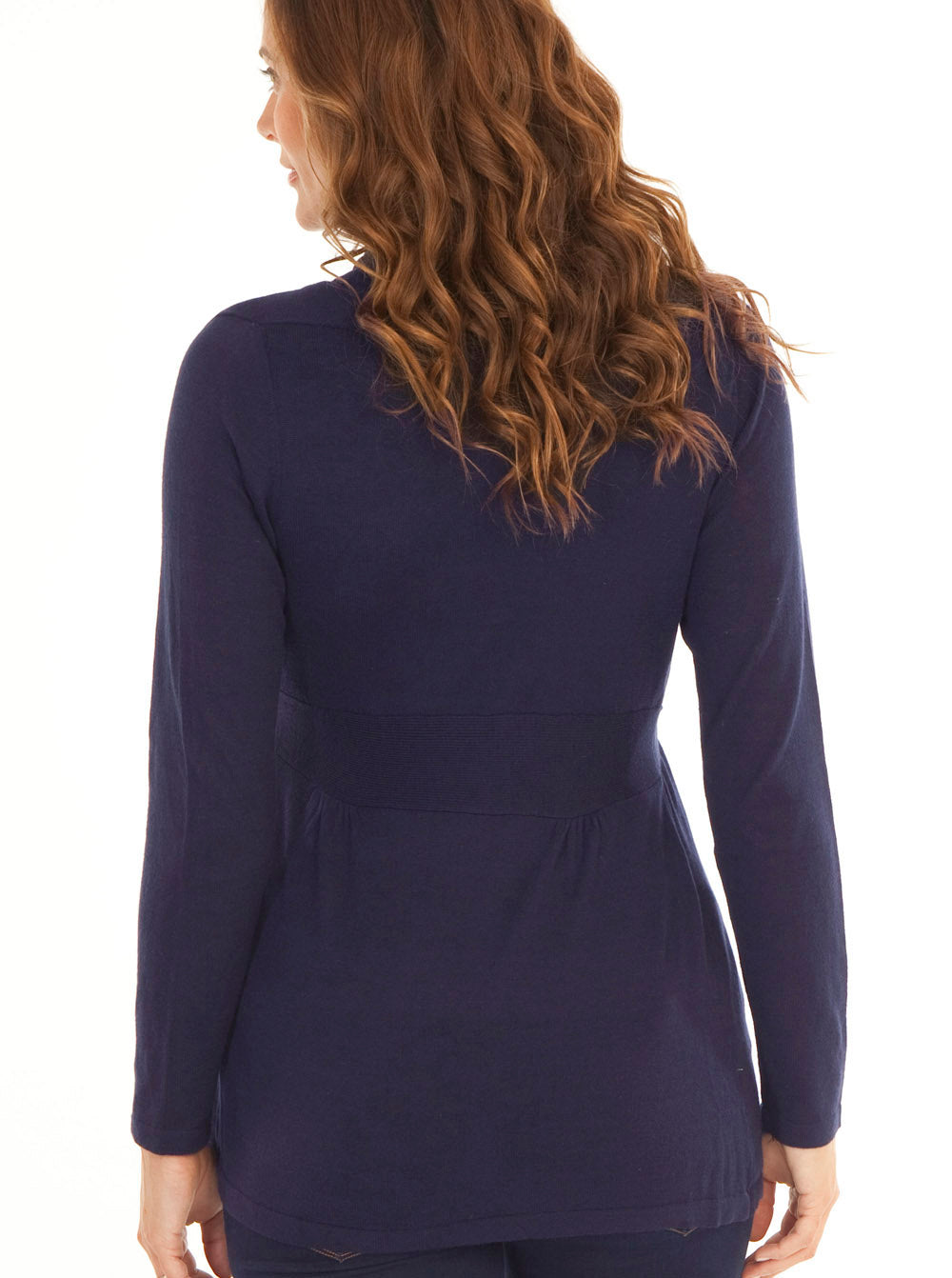 Maternity Roll Collar Knitted Waist Tie Cardigan - French Navy - Angel Maternity USA (1637798707294)