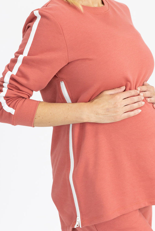 Side view - Maternity Tracksuit Set in Coral (4788131070046) (6729378791518)