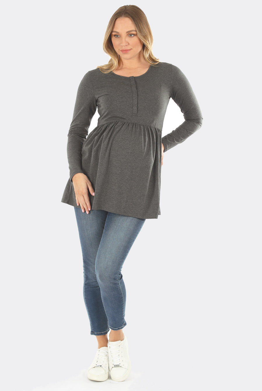Full view - Maternity & Nursing Long Sleeve Baby Doll Tee (6621383917662)