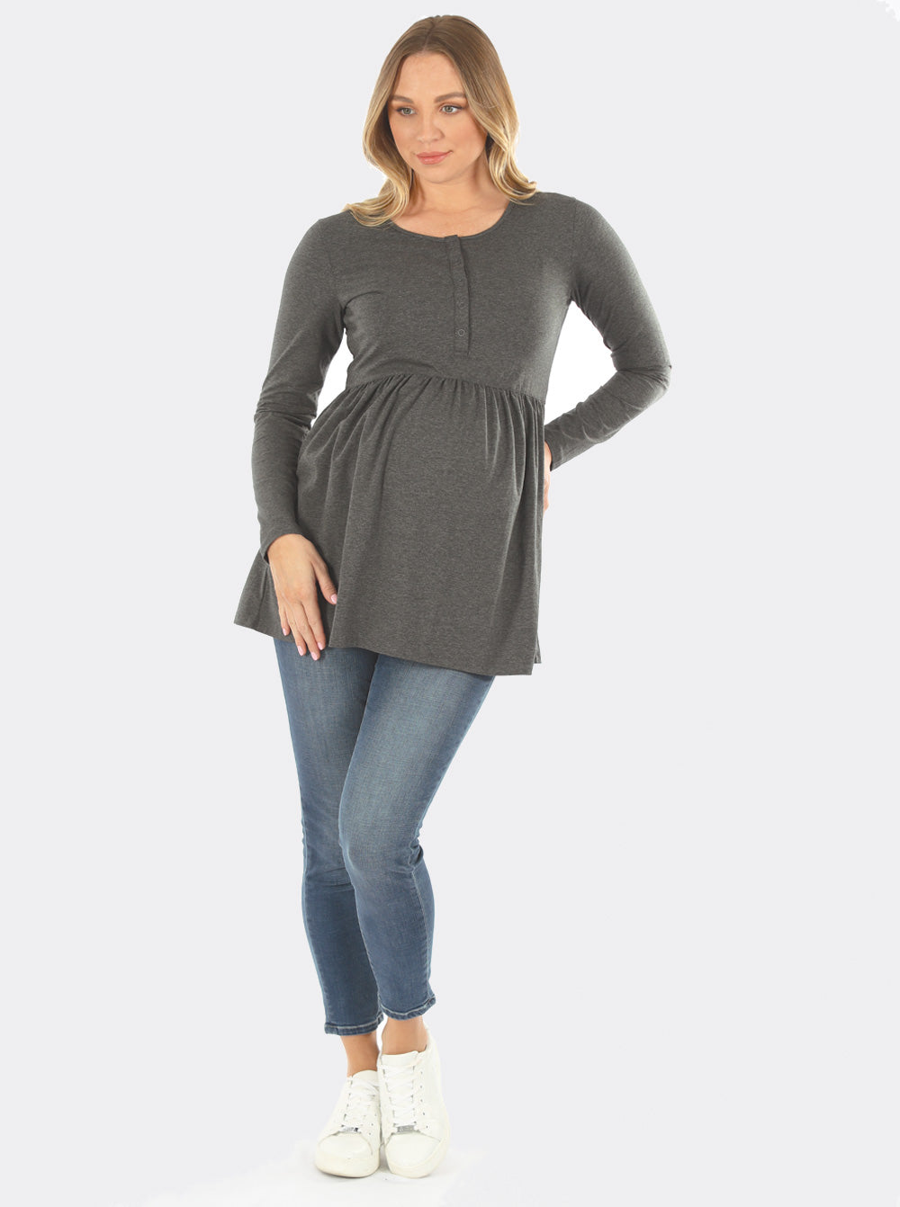 Full view - Maternity & Nursing Long Sleeve Baby Doll Tee (6621383917662)