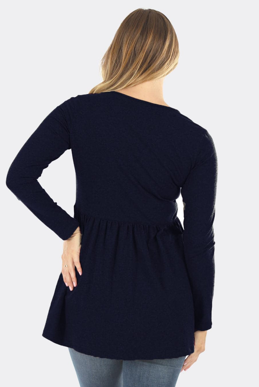 Maternity & Nursing Long Sleeve Baby Doll Tee In Navy (6655075975271)