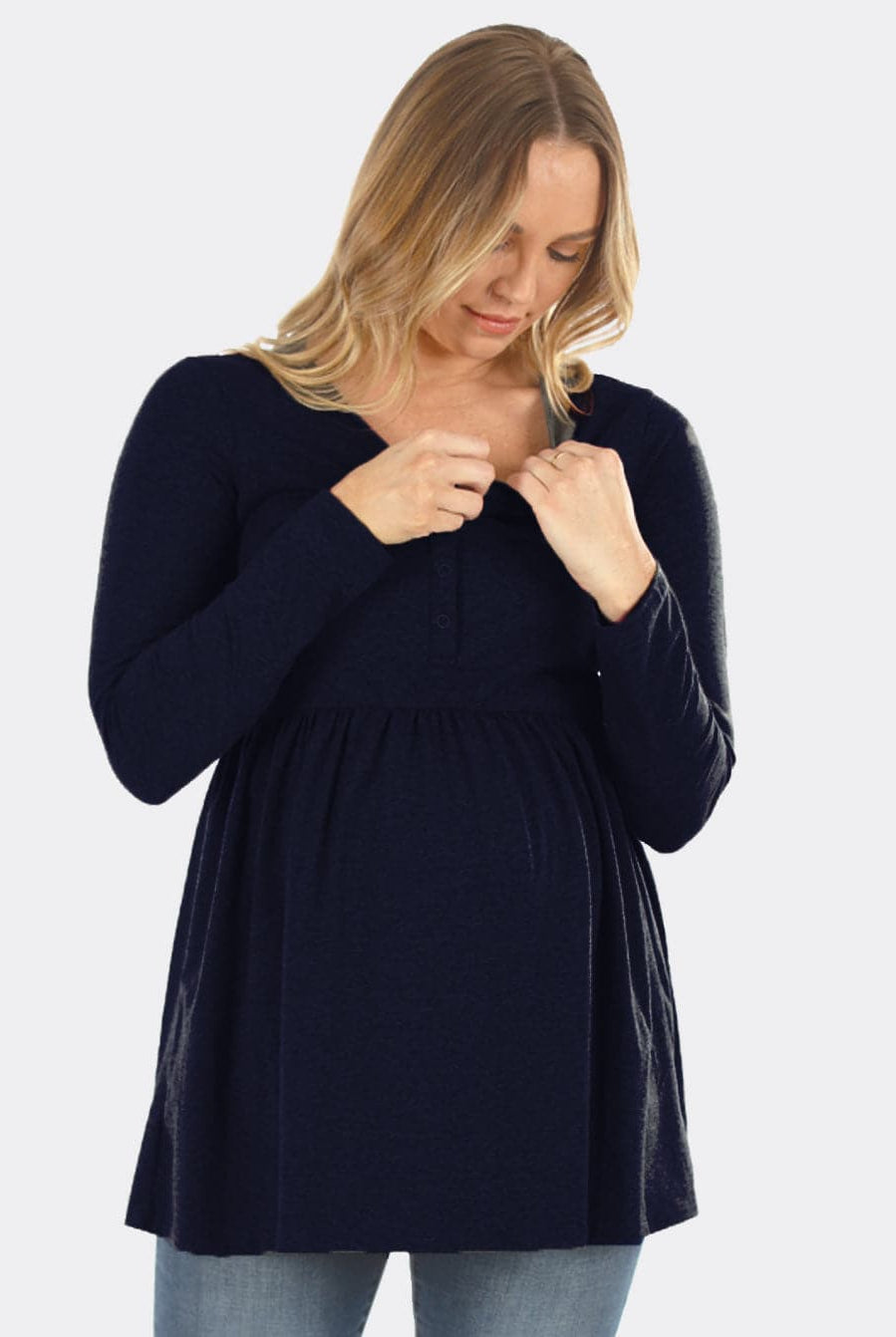 Maternity & Nursing Long Sleeve Baby Doll Tee In Navy (6655075975271)