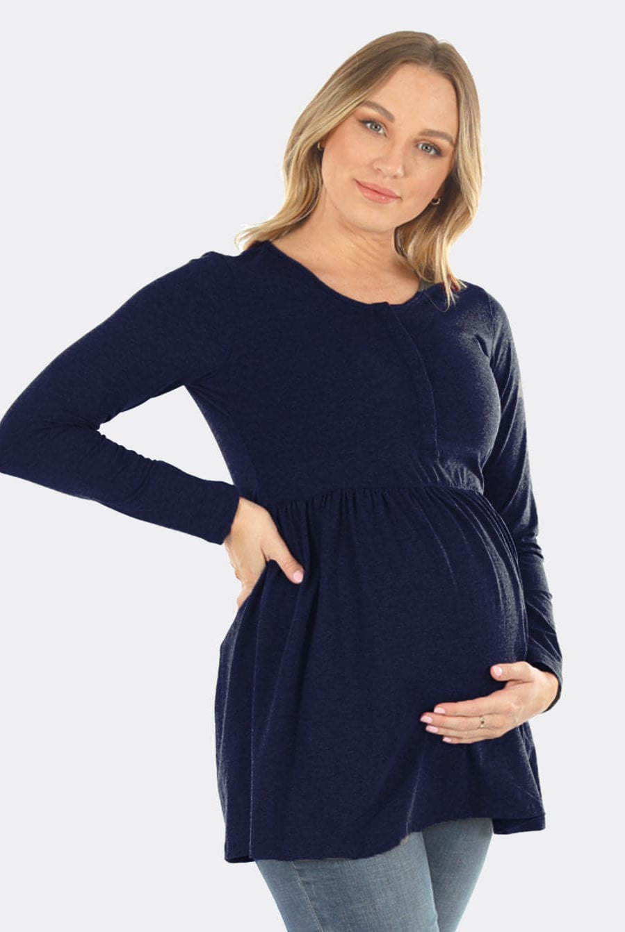 Maternity & Nursing Long Sleeve Baby Doll Tee In Navy (6655075975271)