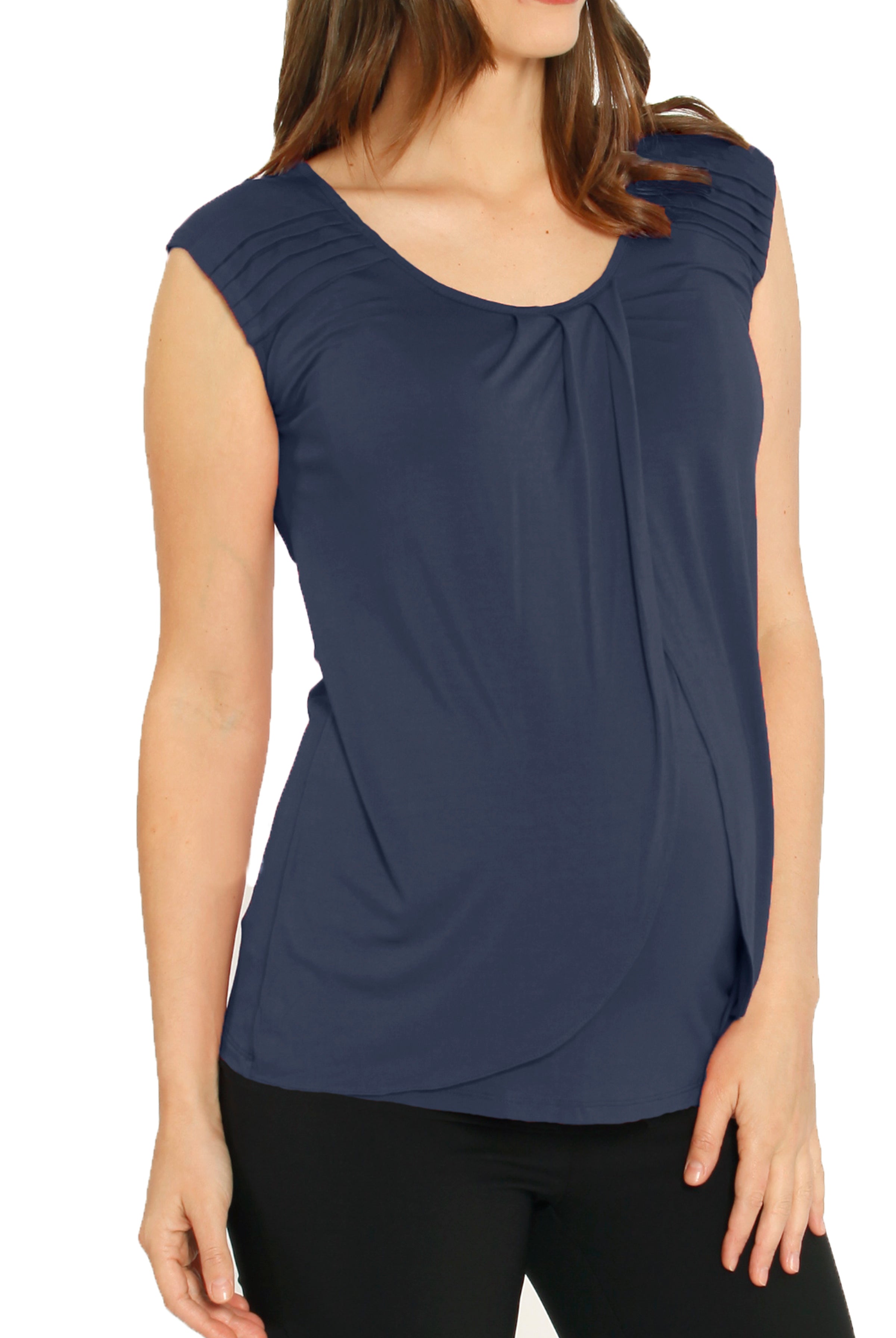Cap Sleeve Nursing Top with Petal Front in Navy - Angel Maternity USA (1302310584414)